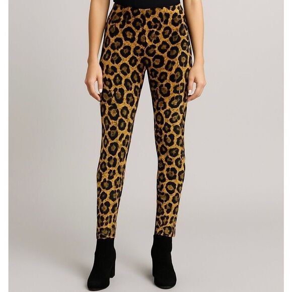 Leopard Print Velvet Pants – Retro Glam Stretchy Skinny Trousers - Picture 1 of 8